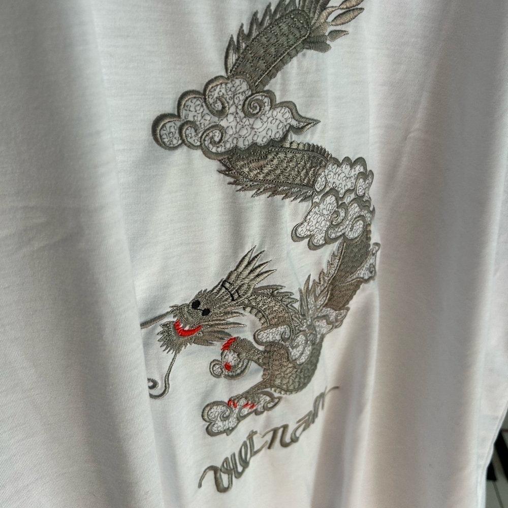 Vietnam Dragon Embroidered T-Shirt White Cotton Graphic Tee Men’s 3XL Travel - Picture 8 of 11
